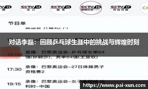 对话李磊：回顾乒乓球生涯中的挑战与辉煌时刻